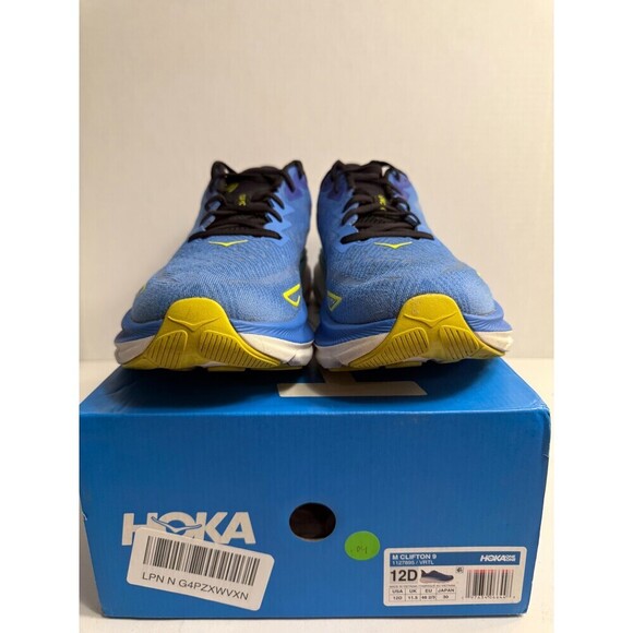 04 Hoka Clifton 9, Blue/Yellow, Mens Running Shoes-US 12 Mens - Picture 2 of 5